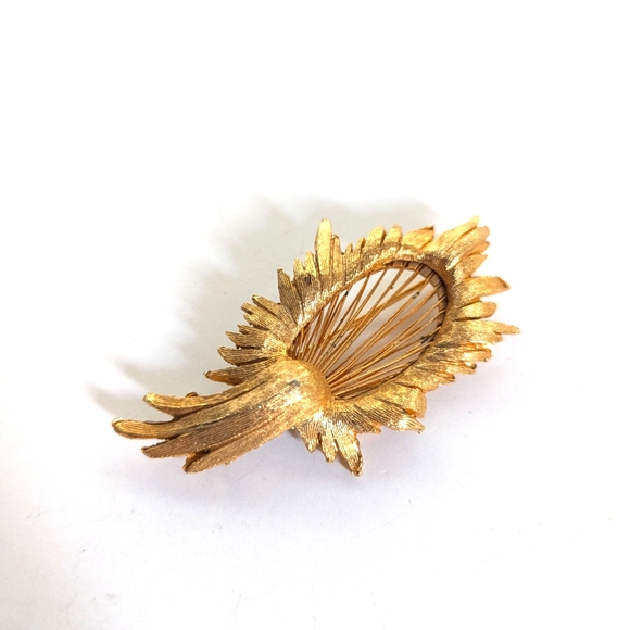 Vintage Estate Mid Century Modern Gold Tone Abstract Leaf Harp Brooch - Picture 1 of 3